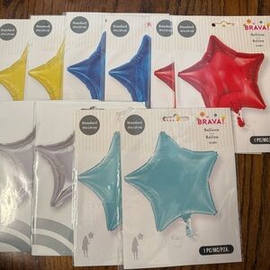 Star-Shaped Balloon Set - Red, Yellow, Blue, Silver